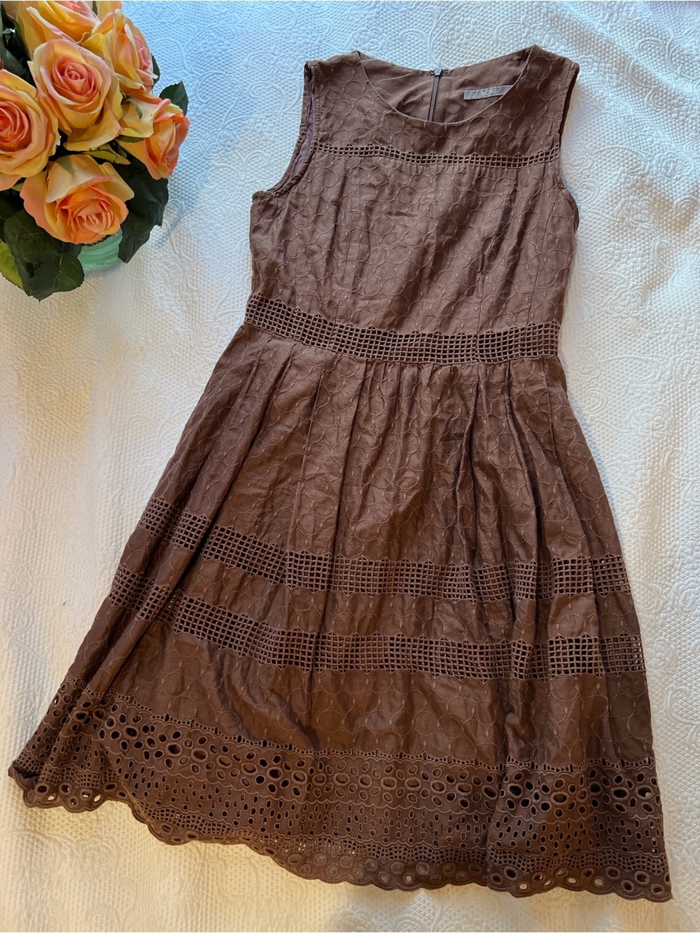 BCBG Chocolate Brown Eyelet Lace Fit-and-Flare Dress
